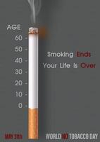 Conceptual poster campaign of life with smoking and wording of world no tobacco day on paper pattern and dark gray background. vector