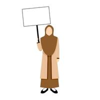 muslim woman holding blank board, placard vector