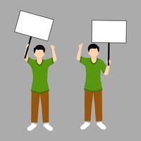 set of men holding placard with casual clothes vector