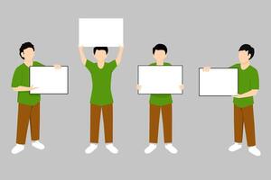 set of man holding blank board with casual clothes vector