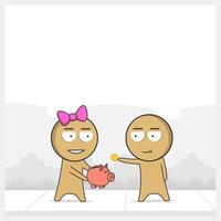 A girl holds a piggy bank in her hands vector