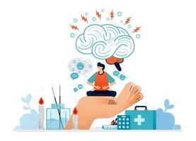 illustration of meditation for the alternative treatment of psychiatric disorders, brain and mental health vector