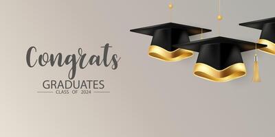 graduación diseño antecedentes realista graduación sombrero dorado papel picado Felicidades a el graduados ilustración vector