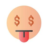 Rico emoji diseño, codicioso expresiones, dólar firmar en lengua vector