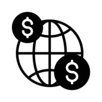 Dollar coins with world globe, concept icon of global economy vector