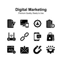 bien diseñado digital márketing íconos colocar, aislado en blanco antecedentes vector