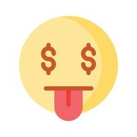 Rico emoji diseño, codicioso expresiones, dólar firmar en lengua vector