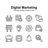 digital márketing íconos conjunto en moderno estilo, prima vector