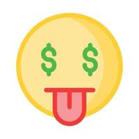 Rico emoji diseño, codicioso expresiones, dólar firmar en lengua vector