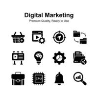 digital márketing íconos conjunto en moderno estilo, prima vector