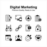 bien diseñado digital márketing íconos colocar, aislado en blanco antecedentes vector