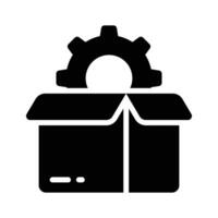 Gear wheel inside cardboard box symbolizing seo services package icon vector