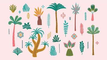 Set of drawn palm trees. Ethnic abstract isolated illustrations. design elements vector