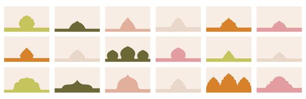 Assortment of diverse shapes for website header or footer sections featuring Islamic window patterns. Landing page divider template to organize design compositions, in flat design. vector