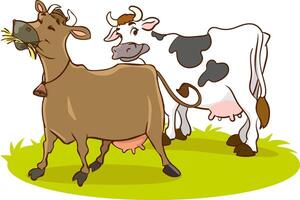 illustration of cows with brown and black spots. The cow is standing, grazing. farm animals vector