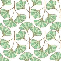 Pattern with Ginkgo biloba leaves mint green and gold color. On white background. vector