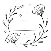 Frame hand drawn doodle with flower, gingko leaf and stars, empty space for inscription. vector