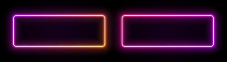 Neon rectangle frame with light. Border with led glow. Geometric shape laser sign for text. Fluorescent design elements for club, buttons or advertising. vector