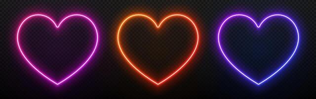 Neon light in the shape of a heart. Led glow for love and Valentine day. 3D laser frame with gradient. Lamp border elements for design with text. vector