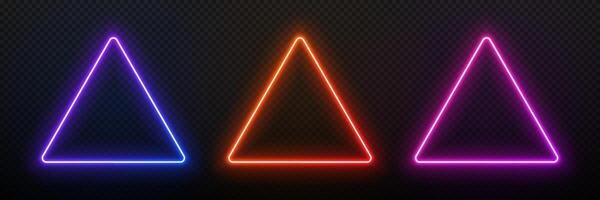 Triangle neon light. Glow geometric frame. Led template for design with text. Gradient laser circuit. vector