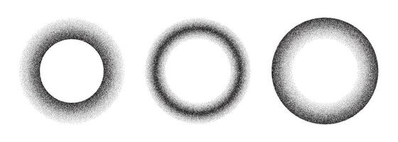 Noise gradient frame. Dots circle border. Ring grain texture. Round stipple pattern. Set of spherical halftons. vector