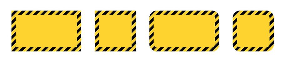 Tape frames caution. Yellow and black warning border is square and rectangular. Danger in construction or on the road. vector