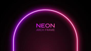 neón arco ligero. arco resplandor rosado y púrpura. láser circulo forma. LED haz formando un redondo portal. modelo para diseño con texto. vector