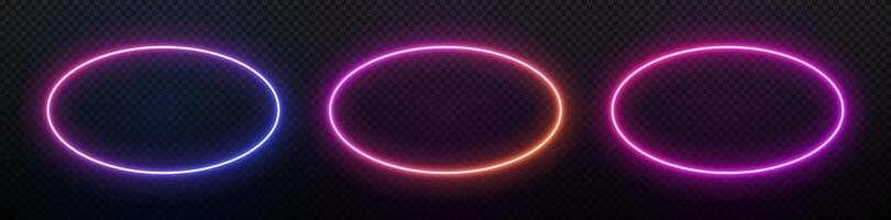 Neon oval frame. Circle laser light. Ellipse with led glow. Electrical gradient border for design with text. vector