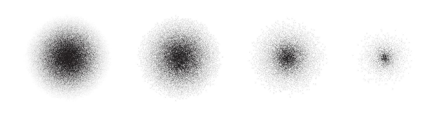 Grain spray gradient. Round noise effect. Dot pattern dissolves. Stipple texture.