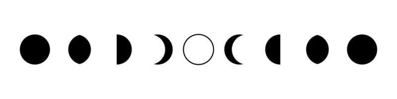 Lunar phases and moon cycles. Waxing and waning shape. Crescent sign and changes in the calendar. Elements for design in astrology and space. vector