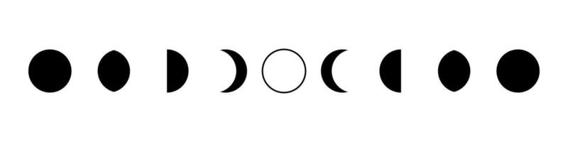 Lunar phases and moon cycles. Waxing and waning shape. Crescent sign and changes in the calendar. Elements for design in astrology and space. vector