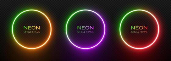 Neon round frame. Gradient light circle. Led ring glow. Laser spheres for design with text. Fluorescent electrical circuit of geometric shapes. vector