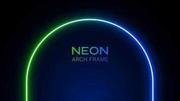 Neon light arch. Laser arc blue and green. Led circle shape on a black background. Beam with glow effect. Tunnel or portal template for design with text. vector