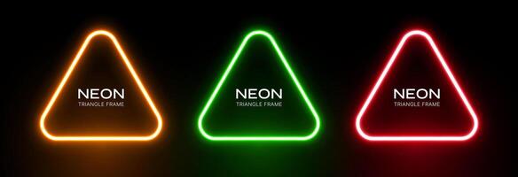 Neon light triangle frame. Laser glow of abstract shape. Led banners effect geometric figures. Set of templates. vector