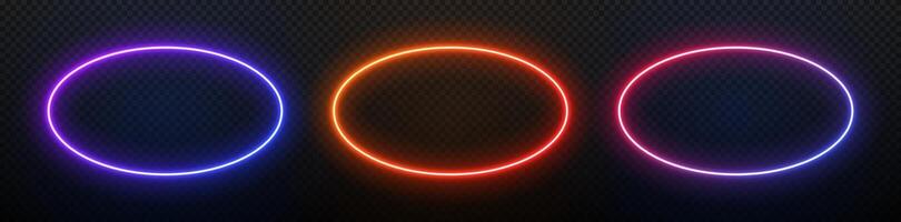 Neon oval light. Ellipse laser frame. Round led border. Electric gradient glow for design. Fluorescent geometric shape. vector