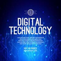 Digital technology social post banner sale template blue background, abstract cyber information communication, innovation future tech data, internet network connection, Ai big data illustration vector