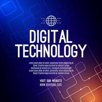 Digital technology social post banner sale template orange blue background, abstract cyber information communication, innovation future tech data, internet network connection, Ai big data illustration vector