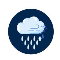 nube icono con lluvia y viento en dibujos animados estilo. clima pronóstico logo diseño. ilustración aislado en un blanco antecedentes. vector