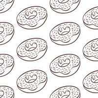 rosquilla modelo con Formación de hielo en línea Arte estilo. sencillo magdalena mano dibujado diseño para fondo de pantalla, panadería y café menú. ilustración en un blanco antecedentes. vector
