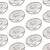 Donut pattern with turquoise frosting and sprinkles in line art style. Simple hand drawn design for delivery, bakery and cafe. illustration on a white background. vector