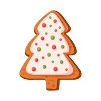 pan de jengibre Galleta Navidad árbol en dibujos animados estilo. fiesta invierno símbolo, festivo golosinas, Navidad galletas. invierno hecho en casa dulces en forma de Navidad árbol. ilustración en un blanco antecedentes. vector