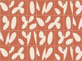 Linear seamless smooth abstract pattern drawing with beige color on coral background vector