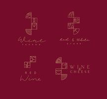 Art deco wine labels with lettering drawing in linear style on red background vector