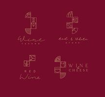 Art deco wine labels with lettering drawing in linear style on red background vector