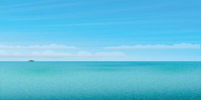 tropical azul mar con yate a el horizonte tener azul cielo antecedentes ilustración. marina concepto lado ver plano diseño tener blanco espacio. vector