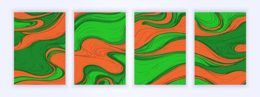 cover of abstract fluid painting patterns, simple green and orange backgrounds vector