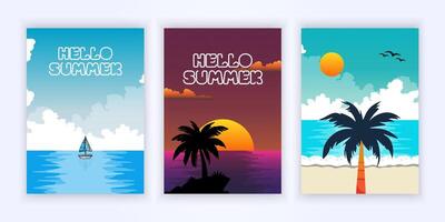 cover of summer at the beach with weekend getaway theme, beach and sea background vector