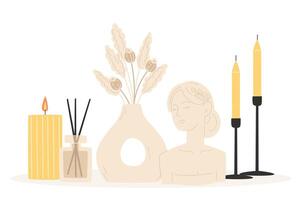 Aromatherapy and relaxation as interior decor in flat style vector