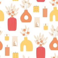 Seamless pattern with scented candles and interior decor in flat style vector