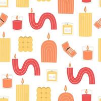 Seamless pattern with scented candles and interior decor in flat style vector